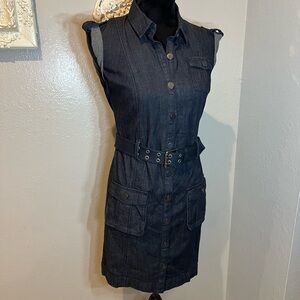 Calvin Klein Dark Denim Sleeveless Dress with Belt